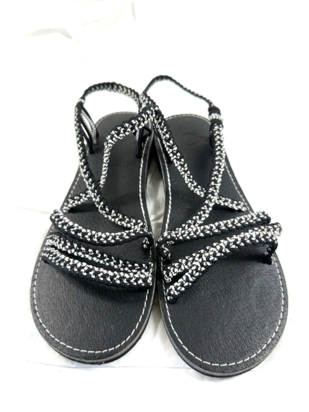 Makai Womens Sandals Strappy Braided Ankle Strap Lace Up Blk/Wht Size 9